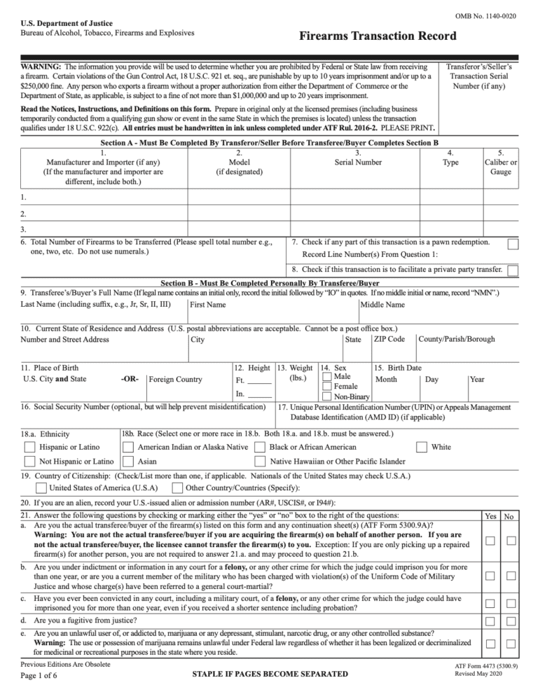 ATF's New 4473 for 2020 [Firearm Sales Form] - RocketFFL